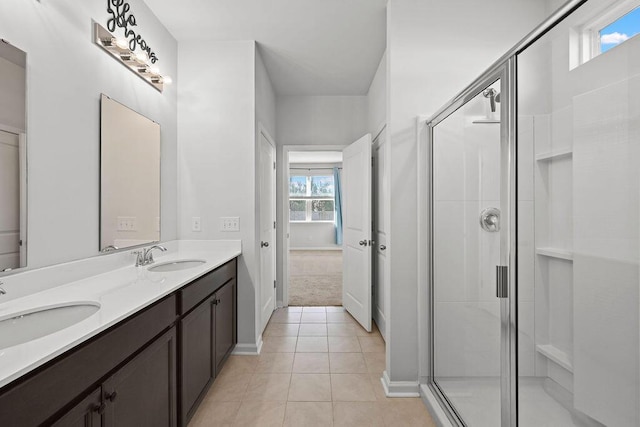 261 Celestial Blvd, Summerville, SC 29486 - full bathroom with a stall shower, tile patterned flooring, baseboards, and double vanity