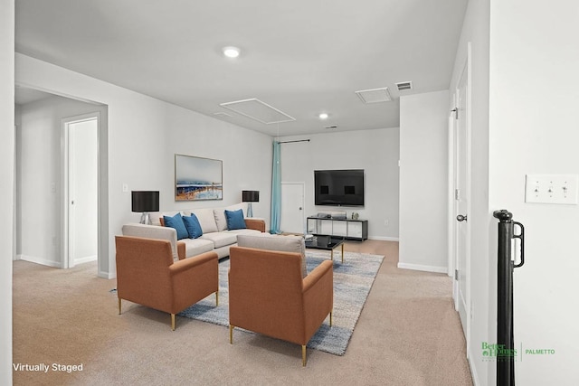 261 Celestial Blvd, Summerville, SC 29486 - living room with attic access, light carpet, recessed lighting, and baseboards