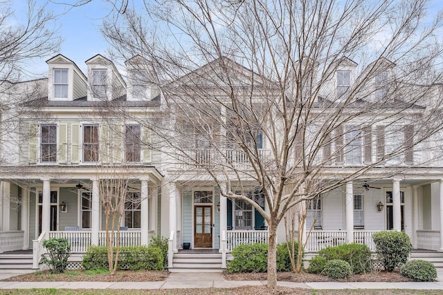 view of front of house with covered porch and ceiling fan