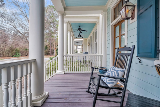 wooden terrace with ceiling fan