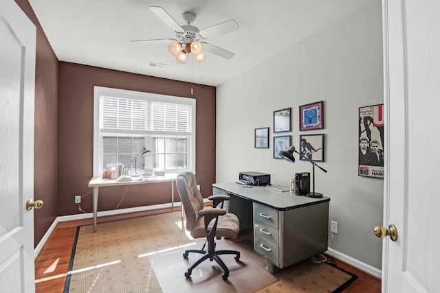 2257 Magnolia Meadows Dr, Mount Pleasant, SC 29464 - office area featuring ceiling fan, baseboards, and wood finished floors