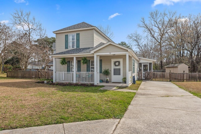 view of front facade with covered porch and a front lawn