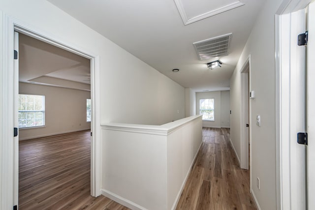 corridor with hardwood / wood-style floors