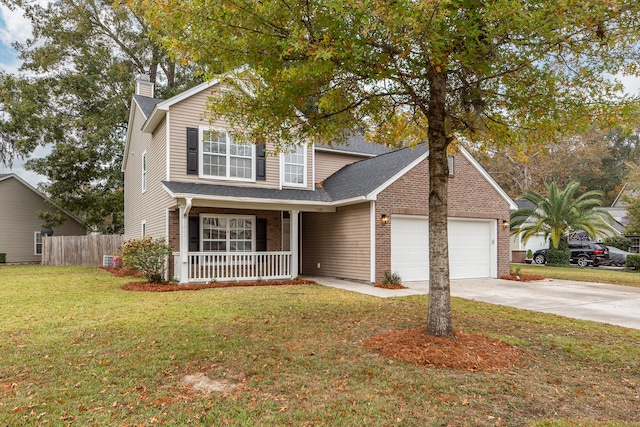 view of front of home featuring covered porch and a front lawn