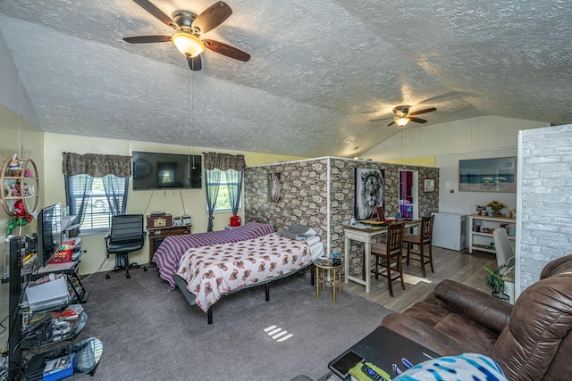 11341 Cottageville Hwy, Cottageville, SC 29435 - bedroom with a textured ceiling, wood finished floors, and lofted ceiling