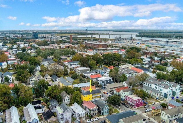 aerial view featuring a water view