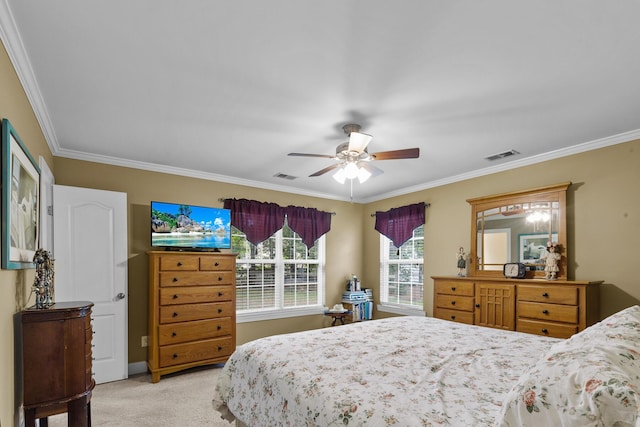 1583 Southwick Dr, Johns Island, SC 29455 - bedroom featuring light colored carpet, crown molding, and a ceiling fan