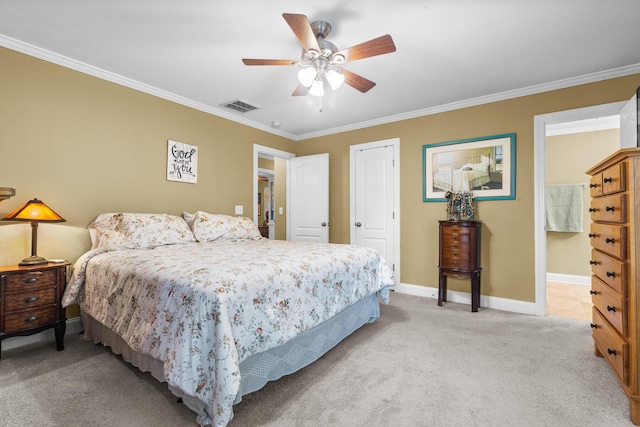 1583 Southwick Dr, Johns Island, SC 29455 - bedroom with crown molding, light colored carpet, baseboards, and ceiling fan