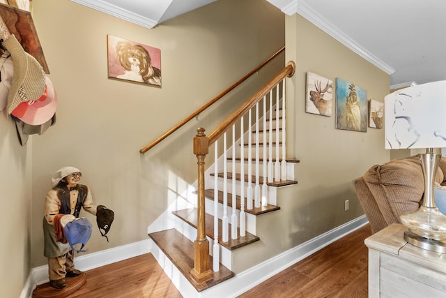 1583 Southwick Dr, Johns Island, SC 29455 - stairway with ornamental molding, wood finished floors, and baseboards