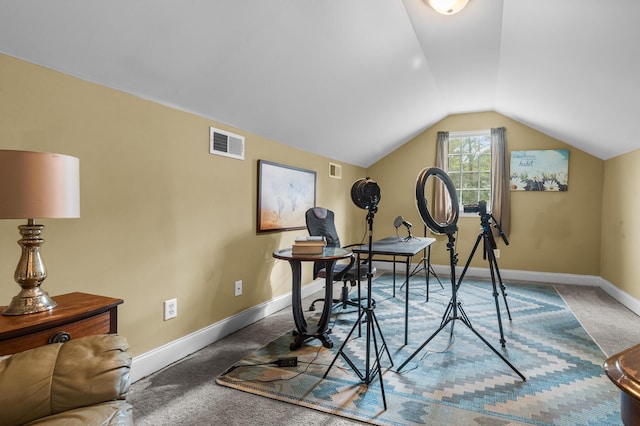 1583 Southwick Dr, Johns Island, SC 29455 - home office featuring carpet floors, baseboards, and lofted ceiling