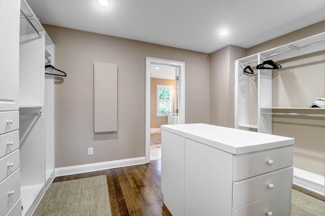 walk in closet featuring dark wood-type flooring