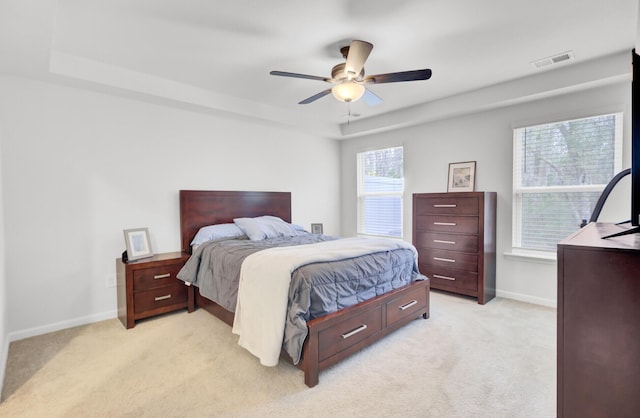127 Rosefield Ct, Summerville, SC 29485 - bedroom with visible vents, light carpet, baseboards, and a ceiling fan