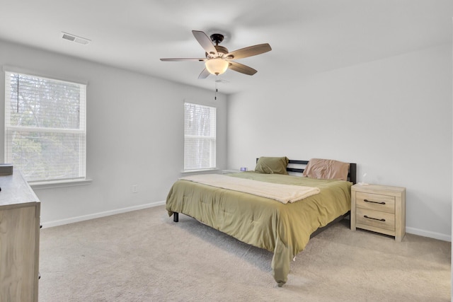 127 Rosefield Ct, Summerville, SC 29485 - bedroom with light carpet, visible vents, a ceiling fan, and baseboards
