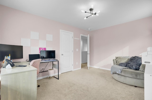 127 Rosefield Ct, Summerville, SC 29485 - office area featuring an inviting chandelier, carpet, and baseboards