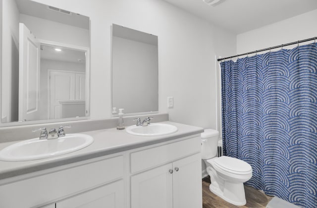 127 Rosefield Ct, Summerville, SC 29485 - bathroom featuring a sink, toilet, wood finished floors, and double vanity