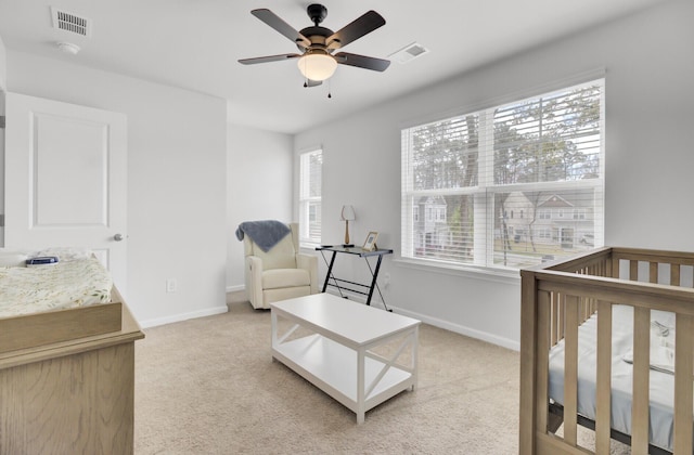 127 Rosefield Ct, Summerville, SC 29485 - bedroom featuring visible vents, light colored carpet, baseboards, and ceiling fan