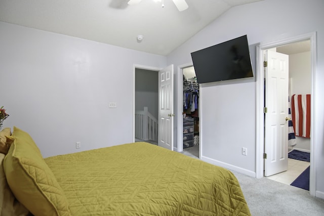 8096 Shadow Oak Dr, North Charleston, SC 29406 - bedroom with vaulted ceiling, carpet floors, a spacious closet, ensuite bathroom, and baseboards