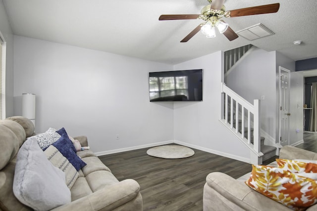 8096 Shadow Oak Dr, North Charleston, SC 29406 - living area featuring ceiling fan, stairs, wood finished floors, and baseboards