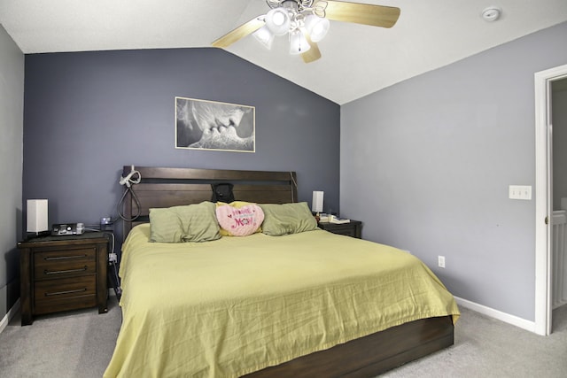 8096 Shadow Oak Dr, North Charleston, SC 29406 - carpeted bedroom with lofted ceiling, baseboards, and ceiling fan