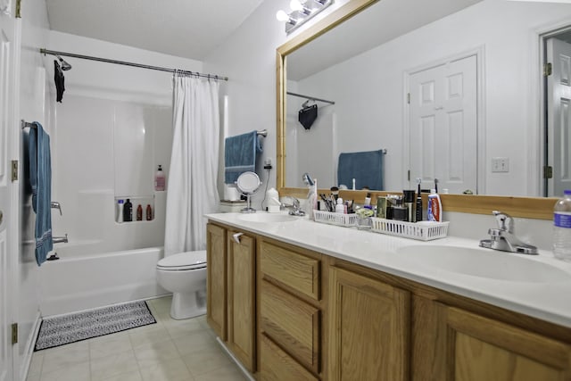 8096 Shadow Oak Dr, North Charleston, SC 29406 - full bath featuring toilet, shower / tub combo, double vanity, and tile patterned floors
