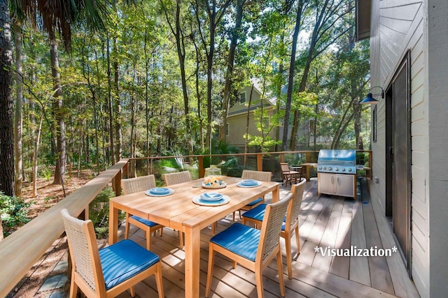 wooden terrace featuring grilling area