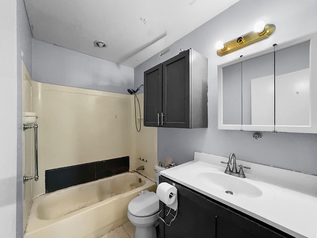 full bathroom featuring tile patterned flooring, shower / bath combination, vanity, and toilet