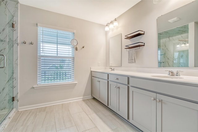 bathroom featuring vanity and walk in shower