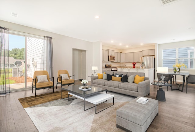 living room featuring light hardwood / wood-style flooring