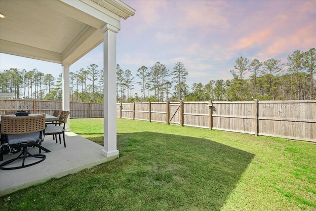 view of yard featuring a patio area and a fenced backyard