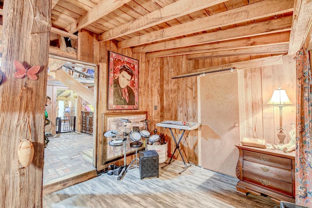 1373 Bridge St, Branchville, SC 29432 - interior space with wood walls, wood ceiling, and wood finished floors