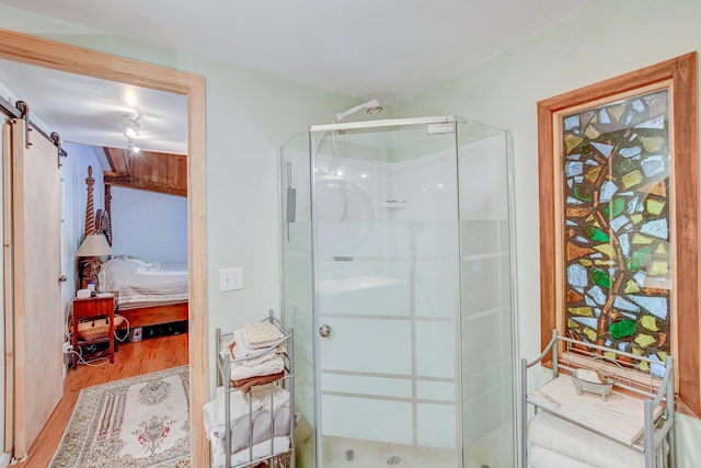 1373 Bridge St, Branchville, SC 29432 - ensuite bathroom featuring wood finished floors and a stall shower