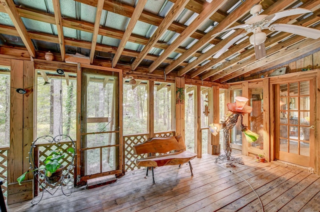 1373 Bridge St, Branchville, SC 29432 - sunroom with hardwood / wood-style floors, ceiling fan, french doors, and vaulted ceiling