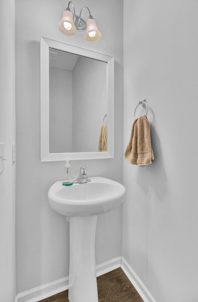 bathroom featuring wood-type flooring and sink