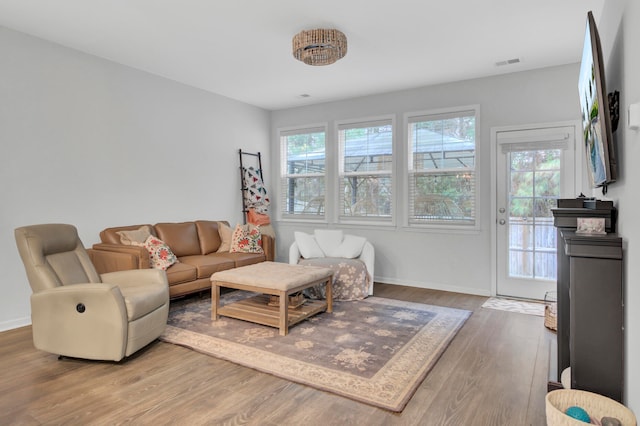 living room with hardwood / wood-style flooring