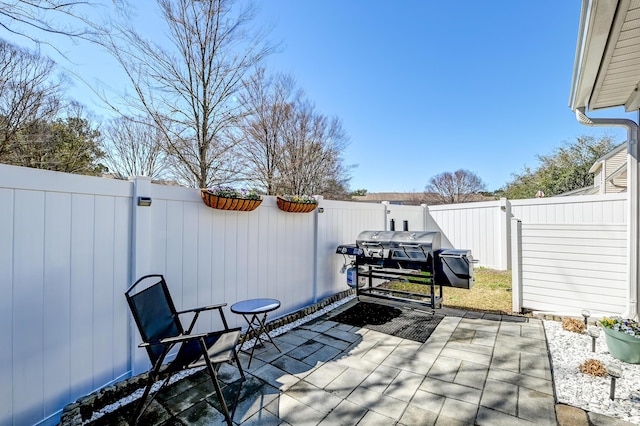 view of patio / terrace with grilling area and a fenced backyard