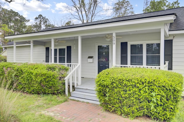 509 Hill St, Moncks Corner, SC 29461 - view of front facade with ceiling fan, a porch, and roof with shingles