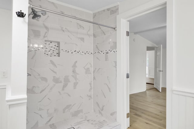 509 Hill St, Moncks Corner, SC 29461 - full bath featuring a stall shower, wood finished floors, and crown molding