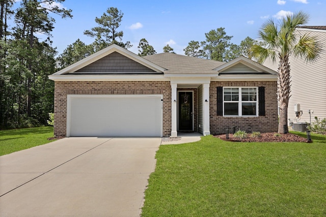 318 Bering Ln, Summerville, SC 29486 - view of front of property featuring brick siding, a garage, a front yard, and concrete driveway