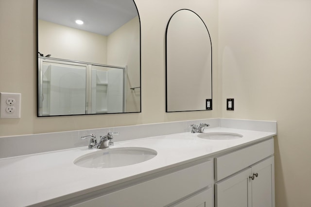 318 Bering Ln, Summerville, SC 29486 - bathroom with a sink, a shower with door, and double vanity