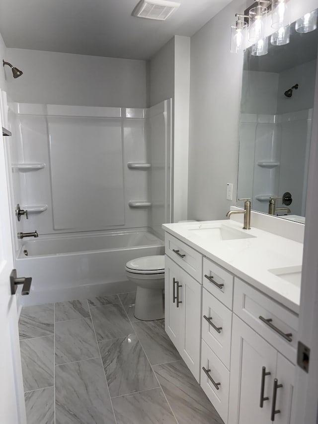 819 Burger St, Charleston, SC 29407 - bathroom featuring double vanity,  shower combination, toilet, and marble finish flooring