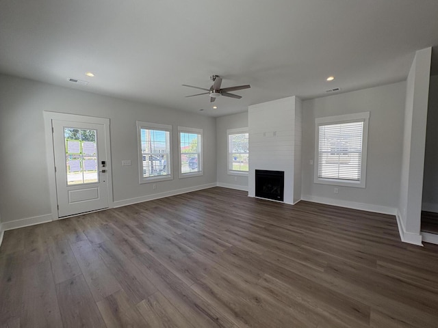 819 Burger St, Charleston, SC 29407 - unfurnished living room with a ceiling fan, dark wood-style flooring, baseboards, and recessed lighting