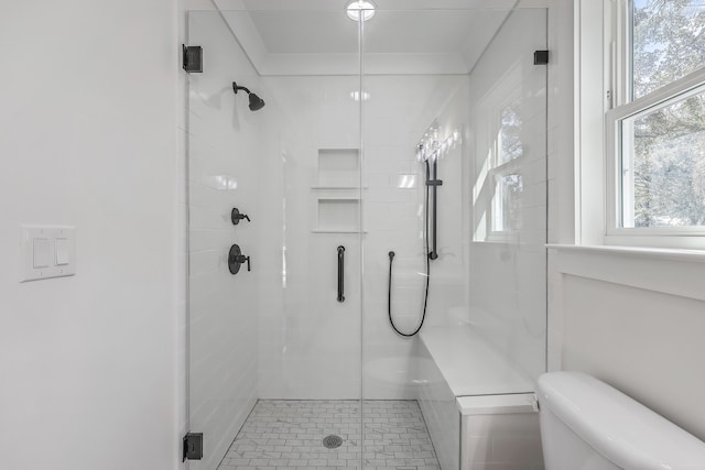 bathroom featuring a shower stall and toilet