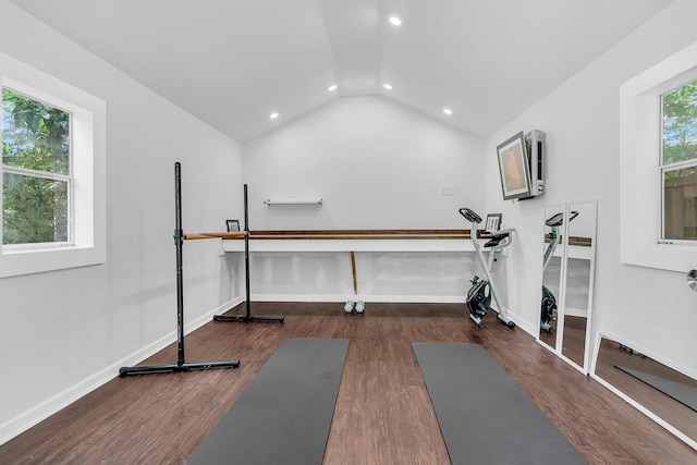 8 Pony Ln, Charleston, SC 29407 - exercise area featuring recessed lighting, vaulted ceiling, wood finished floors, and baseboards