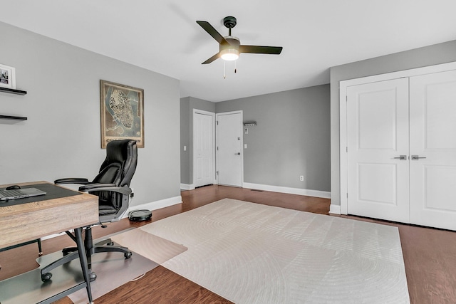 8 Pony Ln, Charleston, SC 29407 - office area featuring baseboards, a ceiling fan, and wood finished floors