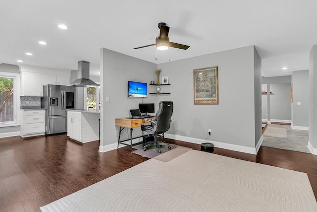 8 Pony Ln, Charleston, SC 29407 - office with dark wood-style flooring, baseboards, recessed lighting, and a ceiling fan