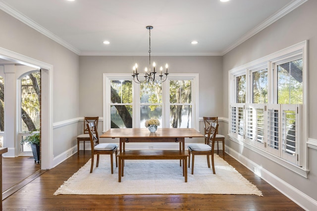 dining area featuring a wealth of natural light and dark hardwood / wood-style flooring