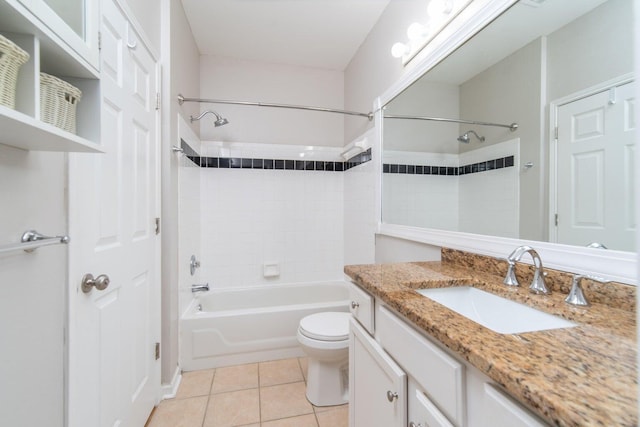 full bathroom featuring tile patterned flooring, vanity, toilet, and tiled shower / bath