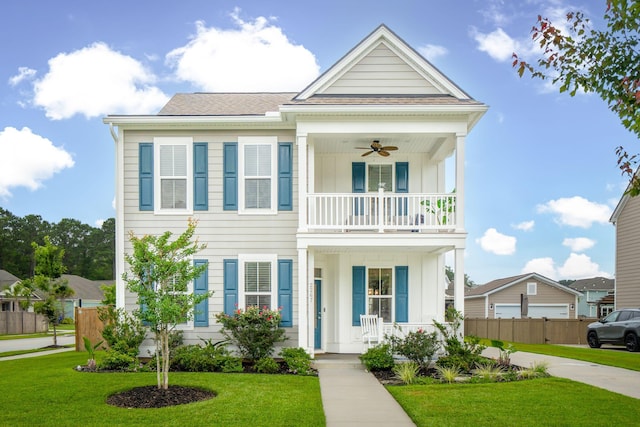 2267 Kemmerlin St, Johns Island, SC 29455 - view of front of house with covered porch, a ceiling fan, a balcony, and board and batten siding
