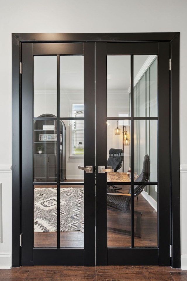 2267 Kemmerlin St, Johns Island, SC 29455 - detailed view of french doors, crown molding, and wood finished floors