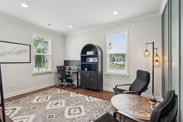 2267 Kemmerlin St, Johns Island, SC 29455 - office space with ornamental molding, dark wood finished floors, and recessed lighting